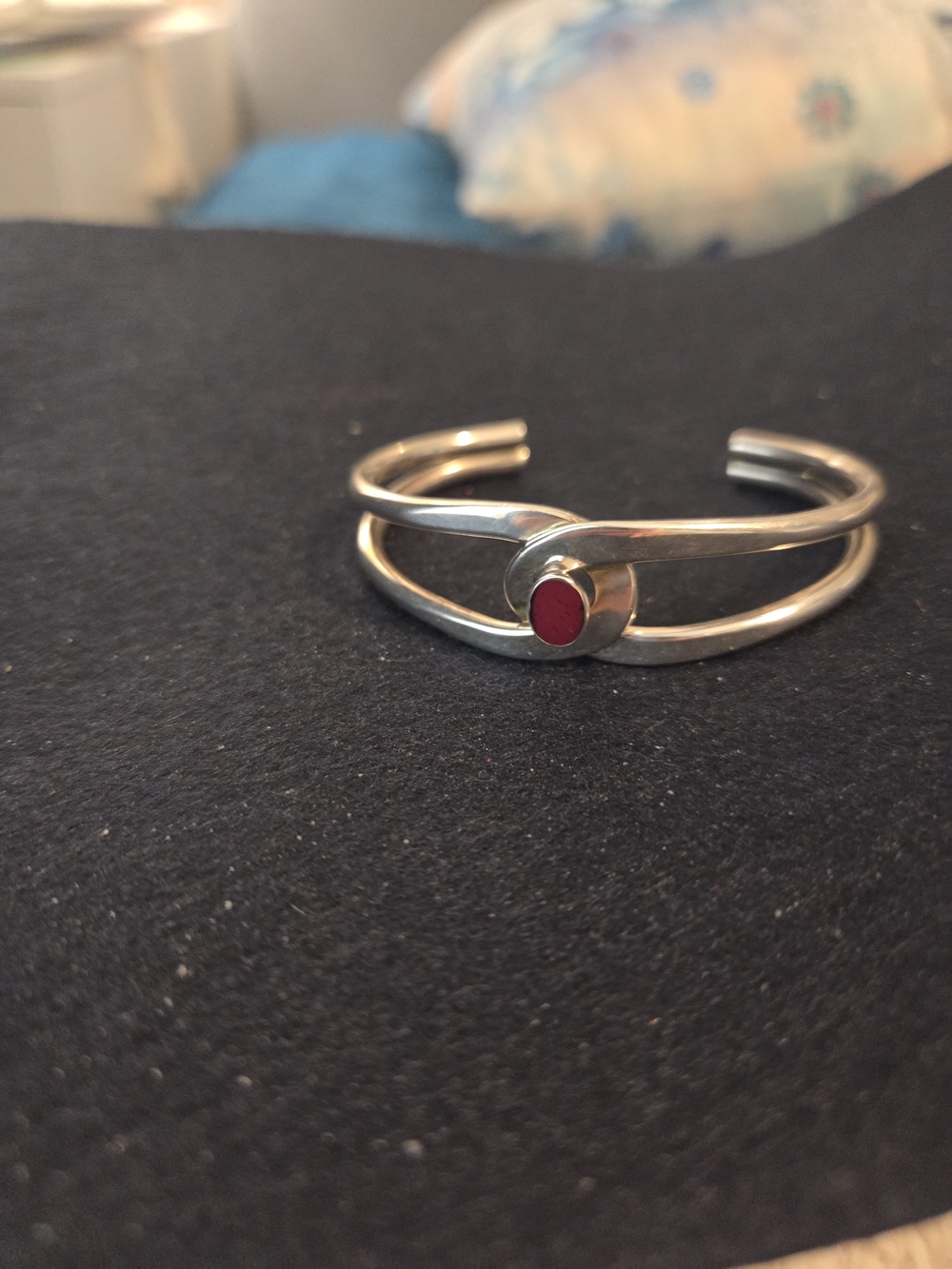 Sterling Silver Cuff Bracelet with Red Stone